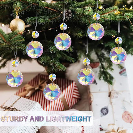 12PCS AB Crystal Prism Hanging Ornaments for Christmas Tree Home Decor