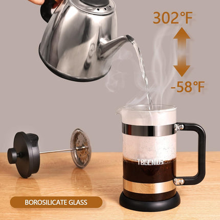 French Press Coffee Maker 21 oz Borosilicate Glass Coffee Tea Press with 4-Level Filter