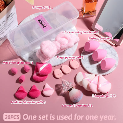 20PCS Makeup Sponge Set with Powder Puff Brush, Mini Sponges Liquid, Cream & Powder Makeup