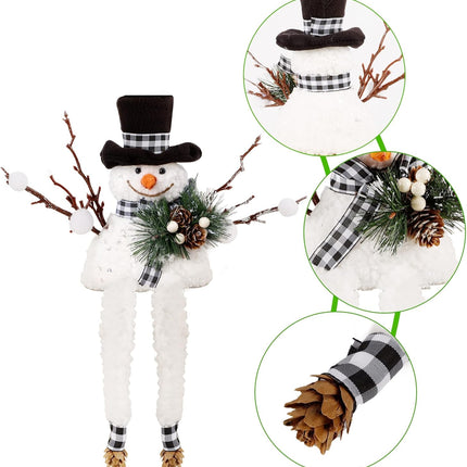 Christmas Snowman Decorations, 2PCS Plush Buffalo Checked Mantel Ornaments