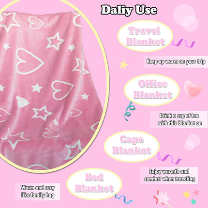 Christmas Girls Throw Blanket, Soft Pink Glow-in-the-Dark Love Blanket with Storage Bag