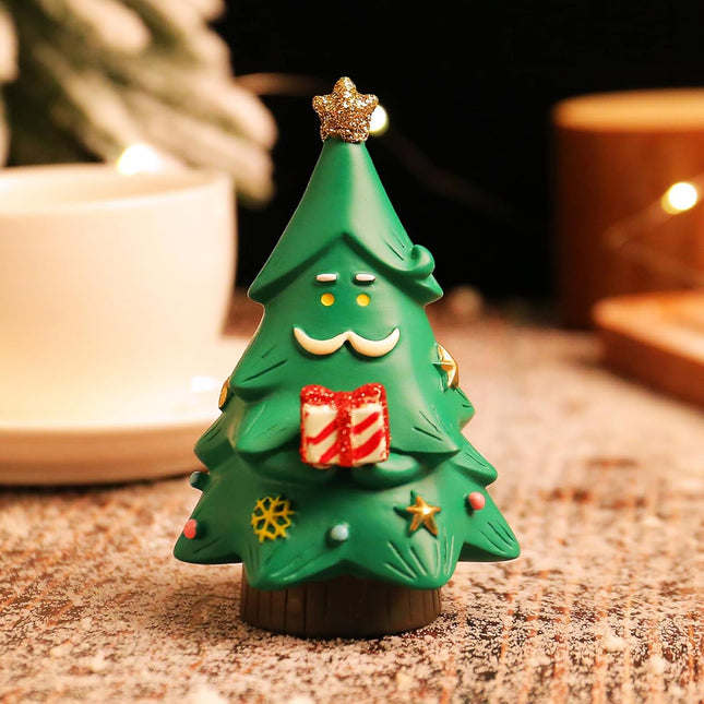 Cute Mini Santa Reading Tree Figurine – 3.9" Xmas Desk Decoration