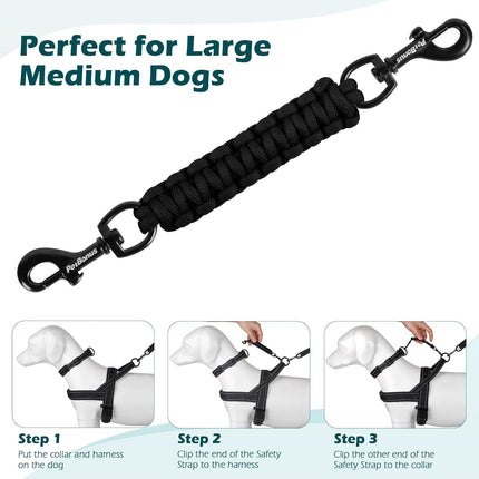 Dog Collar Safety Clip Backup Strap Double Ended Clasp Leash Connector Black