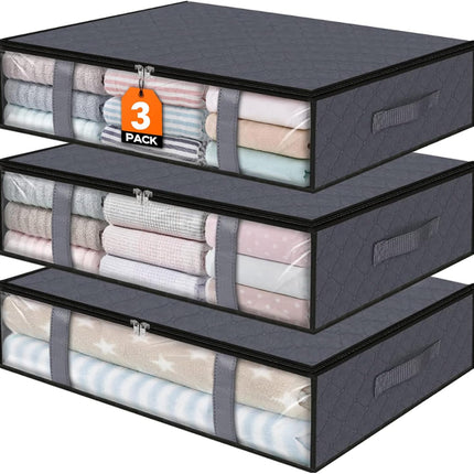 3 Pack 40L Under Bed Storage Bags Clear Window Clothes Blanket Organizer