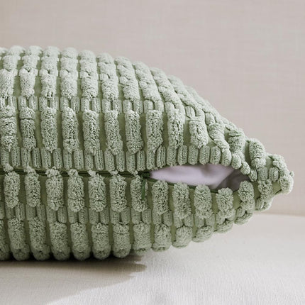 2-Pack Sage Green Throw Pillow Covers – 18x18”, Striped Corduroy, Farmhouse