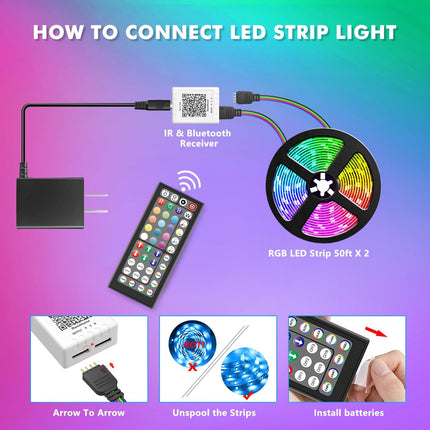 100FT LED Strip Lights, Music Sync Color Changing Lights with Remote & App Control