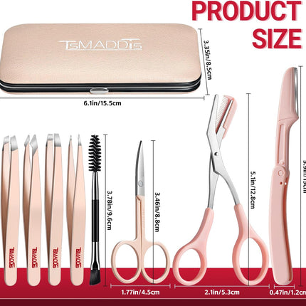 8-in-1 Eyebrow Kit – Tweezers, Trimmer, Scissors, Razor, Brush, Travel Bag for Women