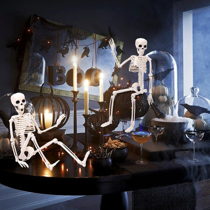 2-Piece 16in Hanging Skeletons, Posable Full-Body Plastic Halloween Decorations