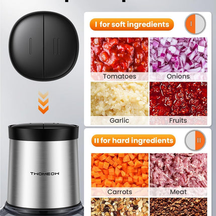 4-Cup Electric Food Processor with 2 Bowls, 2 Speeds, 4-Blade Meat Grinder Chopper