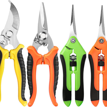 4PCS Garden Pruning Shears – Stainless Steel Clippers & Snips in Yellow, Orange, Green