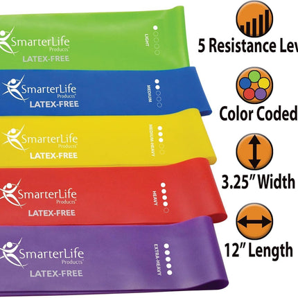 5-Pack Extra Wide Latex-Free Resistance Bands for Workout Physical Therapy Home Gym