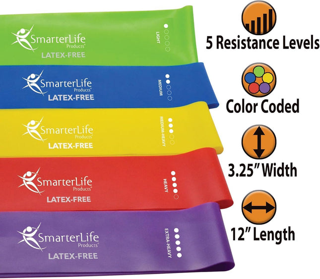5-Pack Extra Wide Latex-Free Resistance Bands for Workout Physical Therapy Home Gym