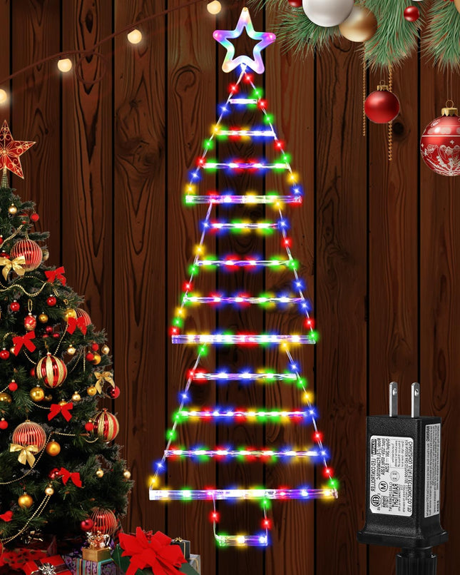 Christmas Santa Ladder Light – 184 LED Tree with Star, 8 Modes, Multicolor