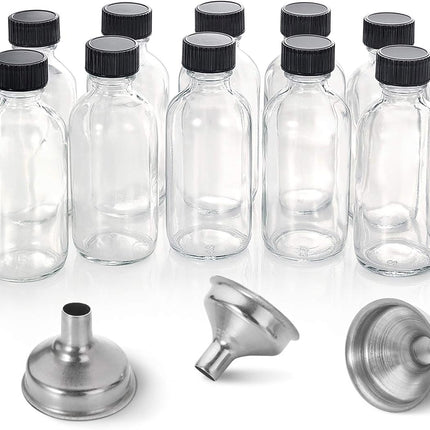 12-Pack 2oz Clear Glass Bottles – Lids & Funnels, Mini Travel Bottles