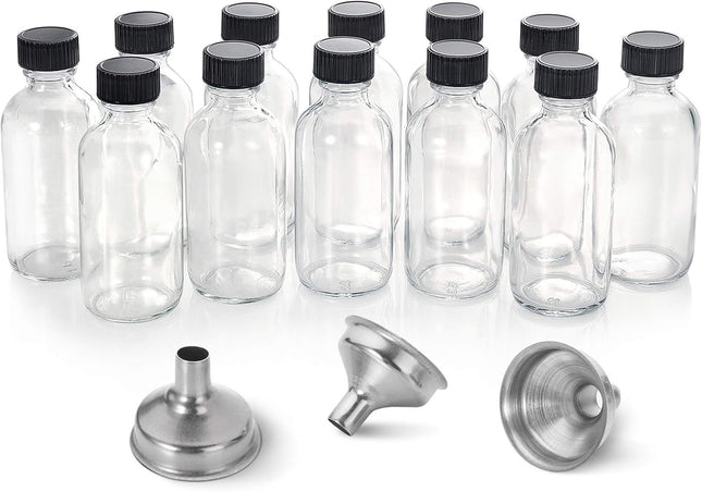 12-Pack 2oz Clear Glass Bottles – Lids & Funnels, Mini Travel Bottles