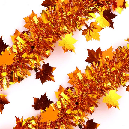 DIYDEC Maple Leaf Tinsel Garland – 33FT Golden Copper Hanging Fall Party Décor