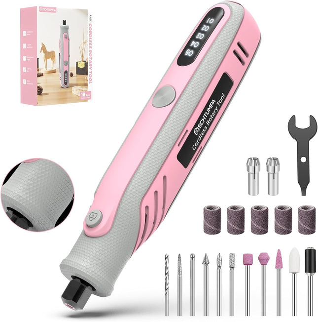 4V Pink Cordless Rotary Tool – Lightweight with LED Display, Speed Memory for DIY Crafting