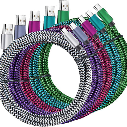 5 Pack USB C Cable 6FT Nylon Braided 3A Fast Charging Charger Cord