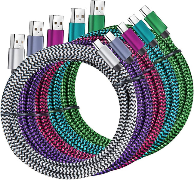 5 Pack USB C Cable 6FT Nylon Braided 3A Fast Charging Charger Cord