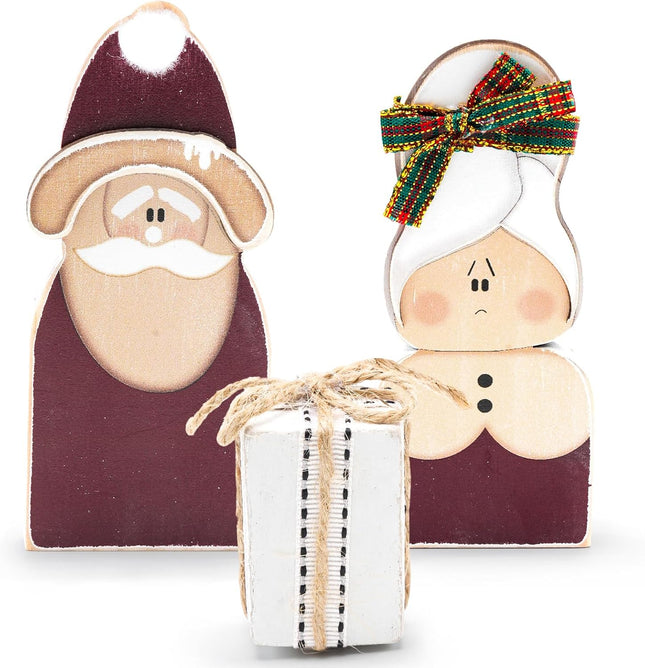 3PCS Wooden Santa Table Signs – Rustic Christmas Standing Centerpieces Decor
