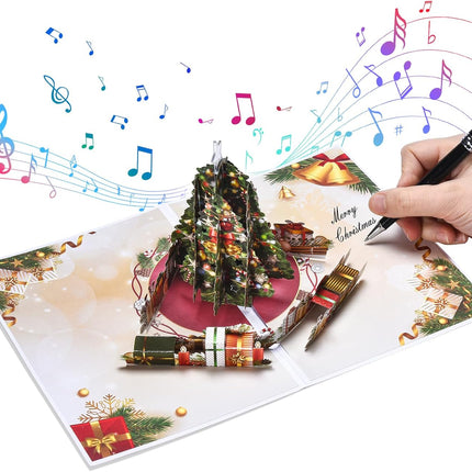 3D Pop-Up Christmas Cards with Music & Lights, Handmade Christmas Tree Greeting Card