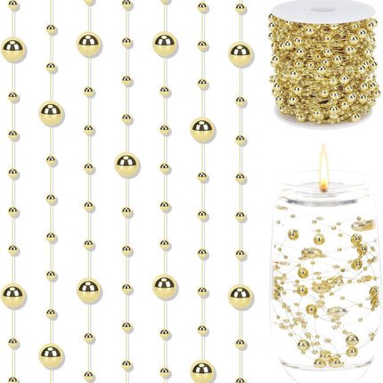 98Ft Christmas Pearl Garland – Gold Plated Beads for Home & Party Decor