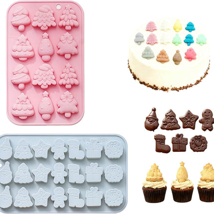 2 Pack Christmas Silicone Candy Molds – Santa & Tree Chocolate Shapes