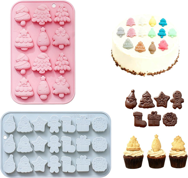 2 Pack Christmas Silicone Candy Molds – Santa & Tree Chocolate Shapes