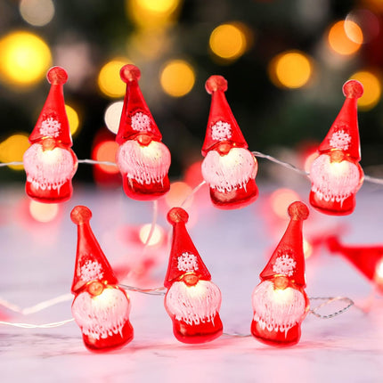 10ft Gnome Christmas String Lights 30 LED | Battery & USB with Remote