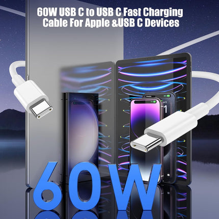 3 Pack USB C Cable 60W Fast Charger Cord for MacBook iPhone & Samsung