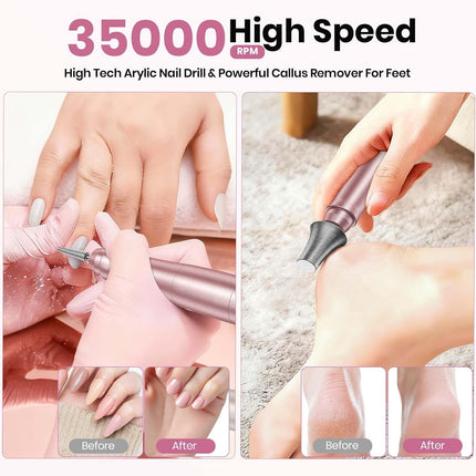 Cordless Nail Drill 35000RPM, Rechargeable Nail File with LCD Display & 9 Bits