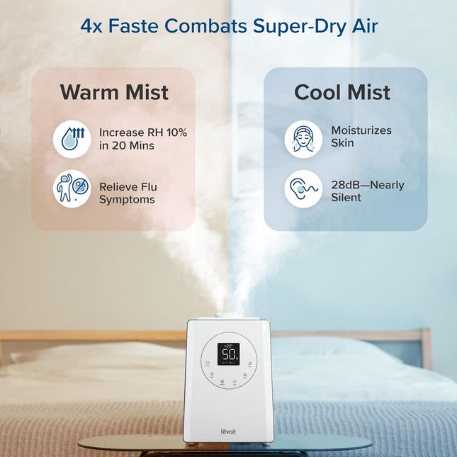 Smart Warm & Cool Mist Humidifier, 6L, 753ft² Coverage, App & Voice Control