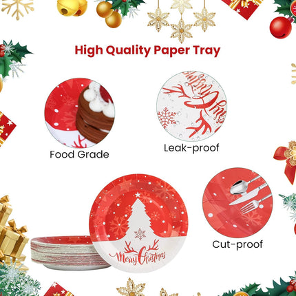 50PCS Christmas Paper Plates 7" – Disposable Dessert Plates with Tree Pattern