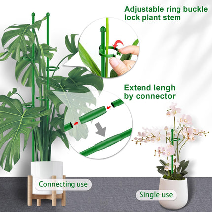 6Pcs 17" Plant Support Stakes, Extendable Garden Poles with Clips & 20 Ties