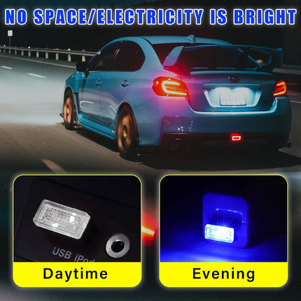 4 PCS USB LED Car Interior Atmosphere Lights – Blue Ambient Lighting for Most Cars