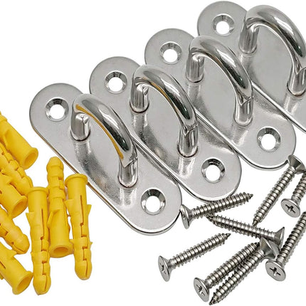 4PCS Ceiling Hooks & Pad Eyes – 304 Stainless Steel Hardware for Mounting