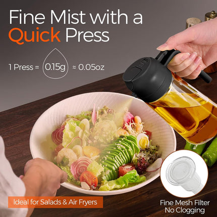 16oz Glass Olive Oil Sprayer – 2-in-1 Oil Dispenser with Portion Control