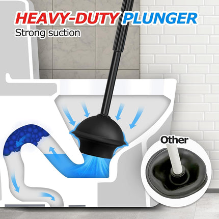 2-in-1 Toilet Brush and Plunger Set with Holder 21 Inch Long Handle Black