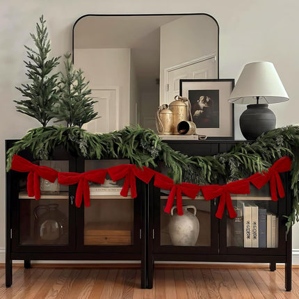 6 Ft Xmas Garland with Red Velvet Bows – Mantel, Door & Living Room Decor