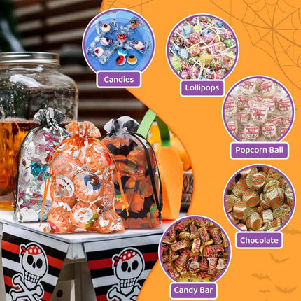 100PCS 4x6in Halloween Organza Goodie Bags, Drawstring Candy & Party Favor Pouches