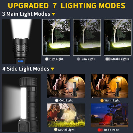 Rechargeable High Lumen Flashlight 7 Mode Super Bright LED Tactical Light