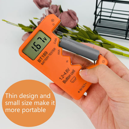 Universal Battery Tester Checker – AA, AAA, C, D, 9V, 1.5V, Small Volt Checker (Orange)
