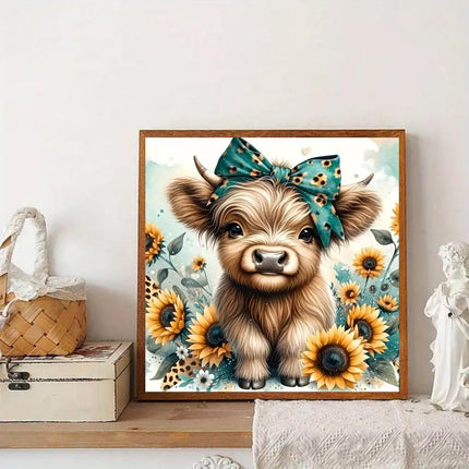 5D Highland Cow Diamond Painting Kit, 12x12in Full Round Drill Crystal Gem Art