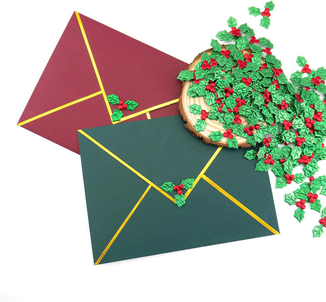 100pcs Mini Triple Leaf Holly Berries – Artificial Holly Leaves for Christmas Decor
