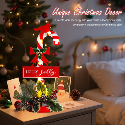 2-Pack Christmas Table Decor – Candy Cane, Cardinal & Pinecone