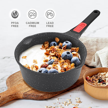1.5QT Nonstick Saucepan with Lid, Pour Spout & Detachable Handle, Induction Safe