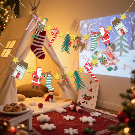 Merry Christmas Banner – Santa, Stocking & Reindeer Garland for Holiday Decor