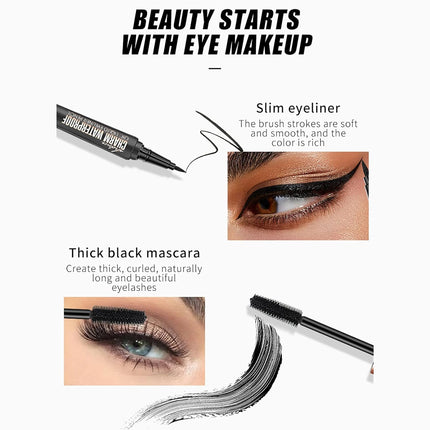 2 Pack Mascara Eyeliner Set 4D Silk Fiber Waterproof Smudge Proof Makeup