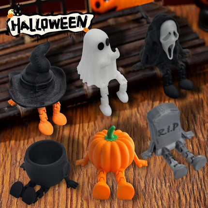 6-Piece 3D Printed Halloween Ghost Figurines, Movable Joints, Pumpkin Table Decor
