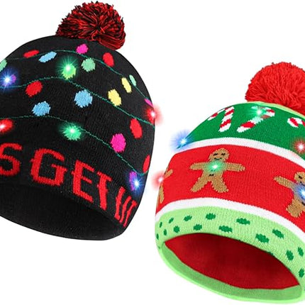 Christmas Knitted Beanie – Light-Up Xmas Hat with 6 Colorful LED Lights